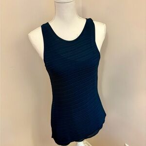 White House Black Market Blue Knit Ribbed Long Tank, Size Extra Small